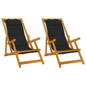 Sillas de playa plegables  2 pcs Negro Madera maciza de Acacia y Textileno H