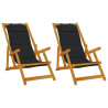 Sillas de playa plegables  2 pcs Negro Madera maciza de Acacia y Textileno 2