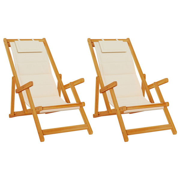 Cadeiras de Praia Dobráveis  2 pcs Creme Madeira Sólida de Acácia e Textilene M 2