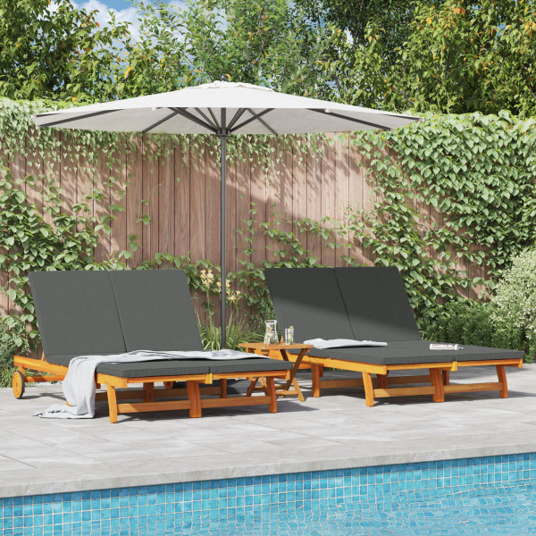 Sofá de sol doble  con ruedas y cojín de madera de acacia D