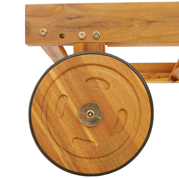Chaise-longue dupla  com rodas e almofada de madeira maciça de acácia M 4