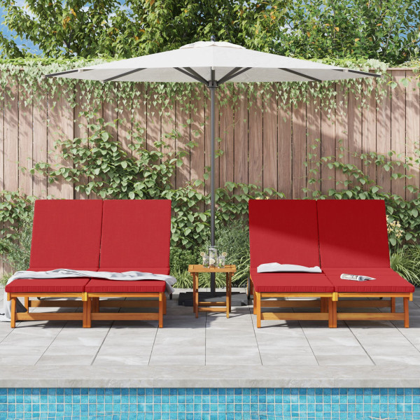 Sillón de sol doble  con ruedas y cojín de madera de acacia M 3