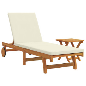 Sillón de sol con ruedas de . mesa y cojín de madera de acacia maciza H
