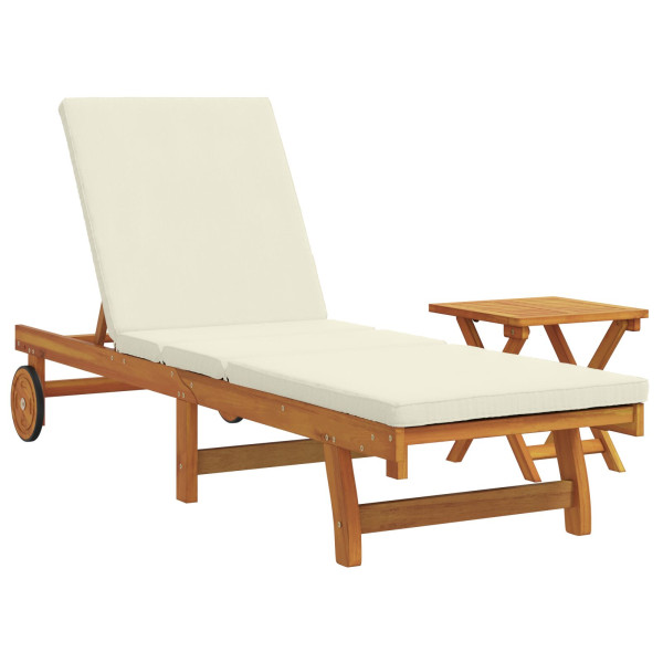 Chaise longa com rodas  com mesa e almofada em madeira de acácia M 2