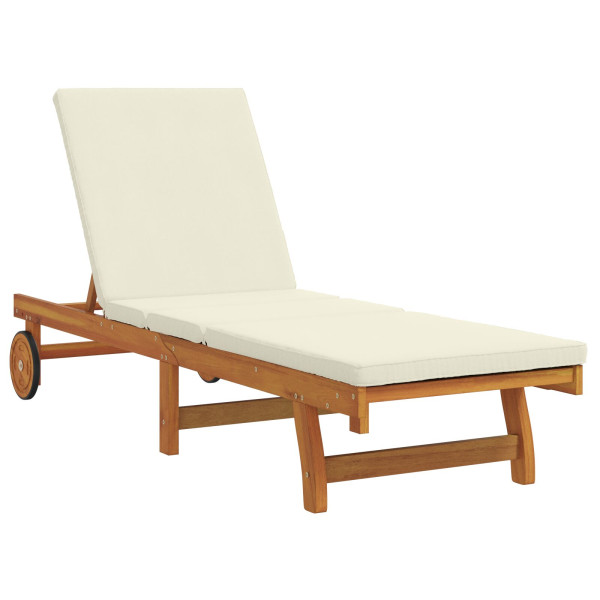 Chaise longa com rodas  com mesa e almofada em madeira de acácia M 4