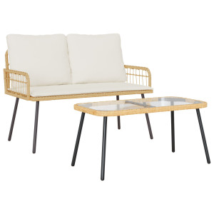 Conjunto de Jantar de Jardim de 2 Peças com Almofadas em Rattan Natural H