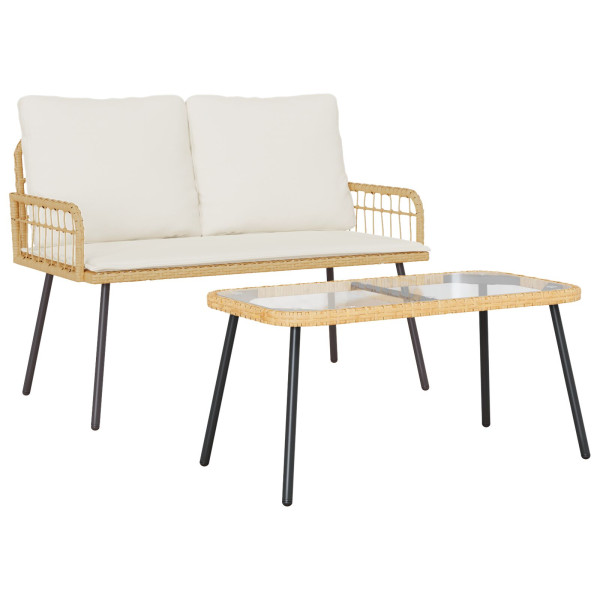 Conjunto de Comedor de Jardín de 2 Piezas con Cojines de Poliratán Natural M 2