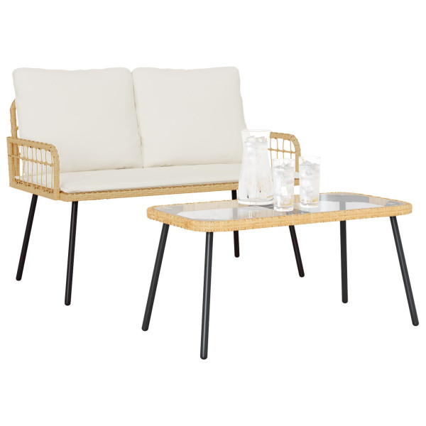 Conjunto de Jantar de Jardim de 2 Peças com Almofadas em Rattan Natural M 3