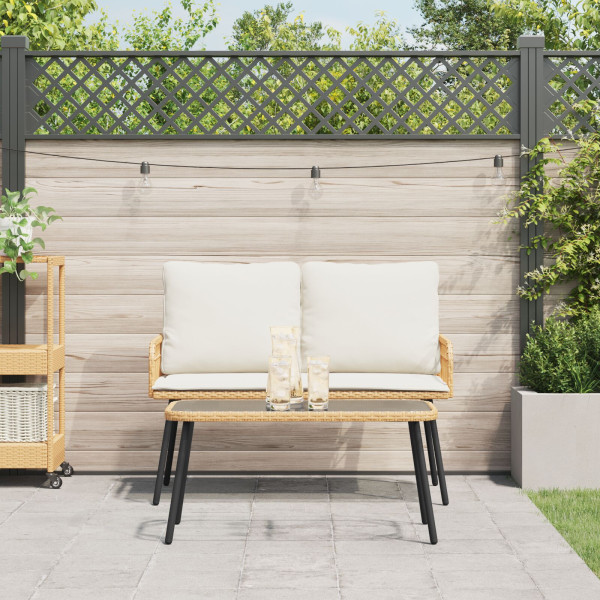 Conjunto de Jantar de Jardim de 2 Peças com Almofadas em Rattan Natural M 4