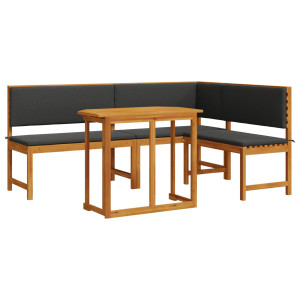 Conjunto de Bistro para o Jardim com 3 Peças e Almofadas em Madeira Sólida de Acácia H
