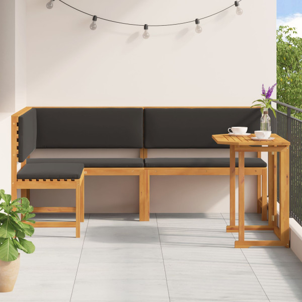 Conjunto de Bistro para o Jardim com 3 Peças e Almofadas em Madeira Sólida de Acácia M 4