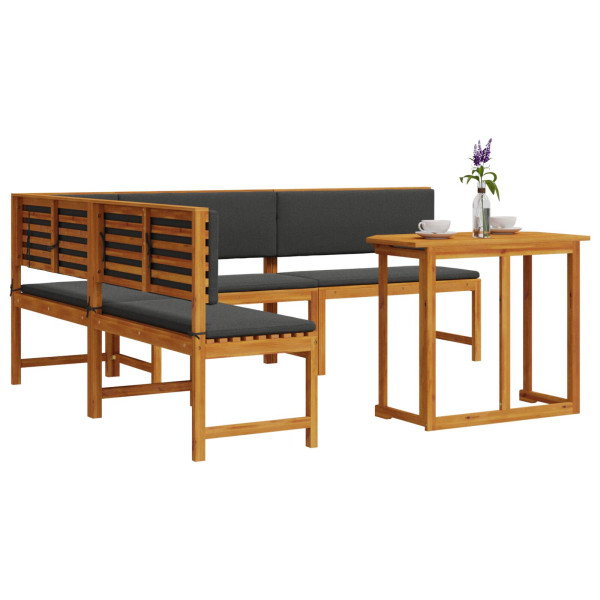 Conjunto de Jantar para o Jardim com 4 Peças e Almofadas em Madeira de Acácia M 3