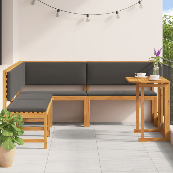 Conjunto de Comedor para Jardín de 4 Piezas con Cojines de Madera Maciza de Acacia M 4