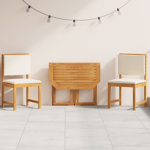 Conjunto Bistro de Jardín de 3 Piezas con Cojines de Madera Sólida de Acacia D