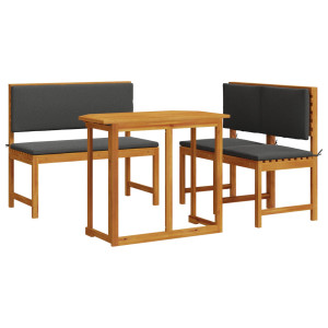 Conjunto de Comedor de Jardín de 4 Piezas con Cojines de Madera Maciza de Acacia H