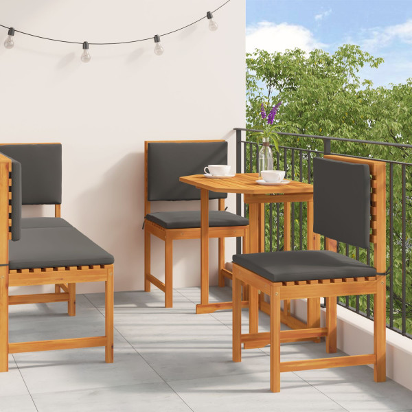 Set de Comedor de Jardín de 5 Piezas con Cojines de Madera de Acacia D