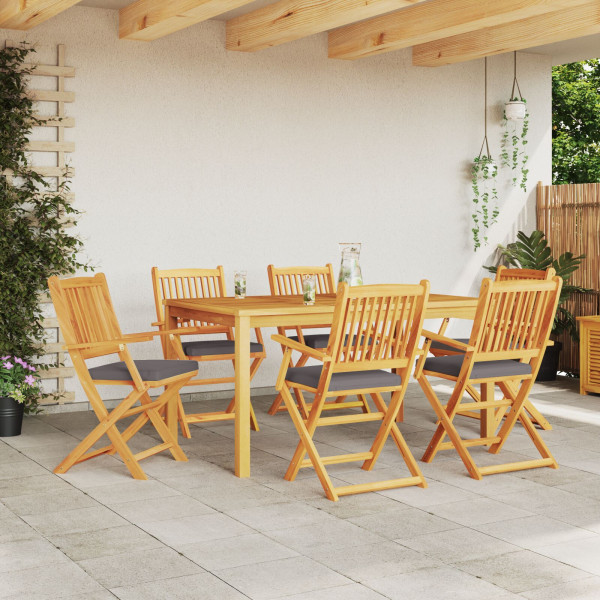 Cadeiras de Jardim Dobráveis  com Almofada Cinza 6pcs em Madeira de Acácia Sólida M 3