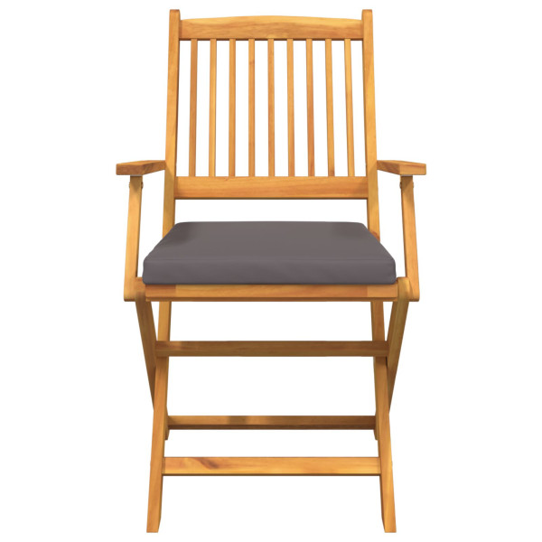 Sillas de jardín plegables  con cojín gris 8pcs de madera maciza de acacia M 5