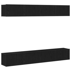 Set de mueble para TV de 4 piezas. montado en la pared. de madera de roble negro H