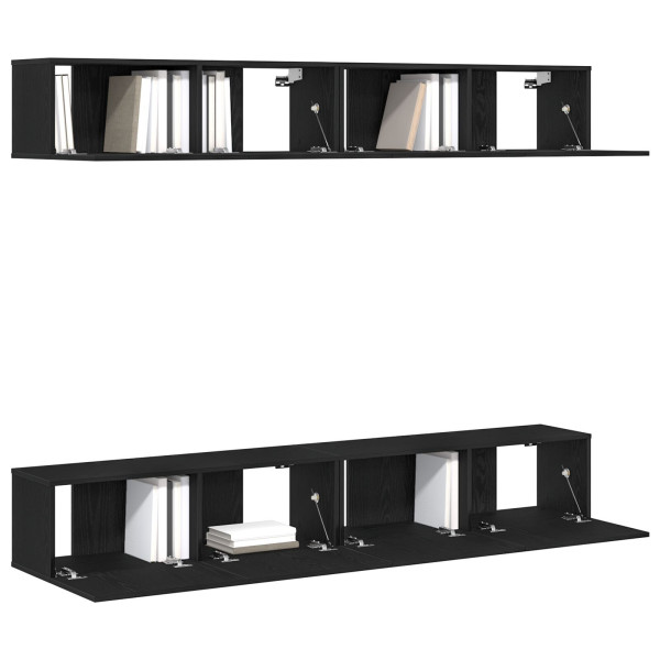Set de mueble para TV de 4 piezas. montado en la pared. de madera de roble negro M 3
