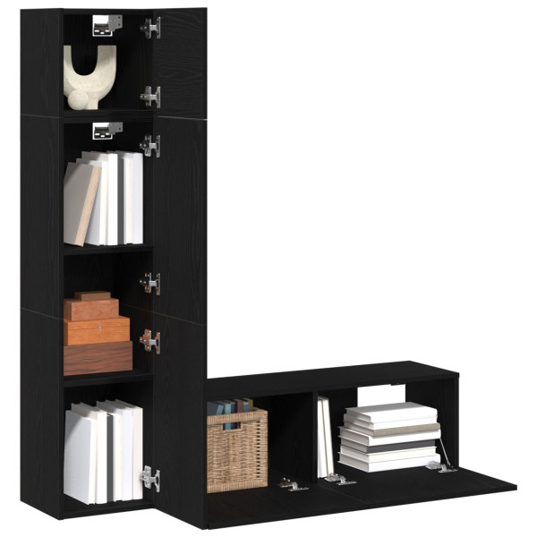 Conjunto de Gabinete de TV Montado en la Pared de 3 Piezas de  en Madera Ingenierada de Roble Negro M 3