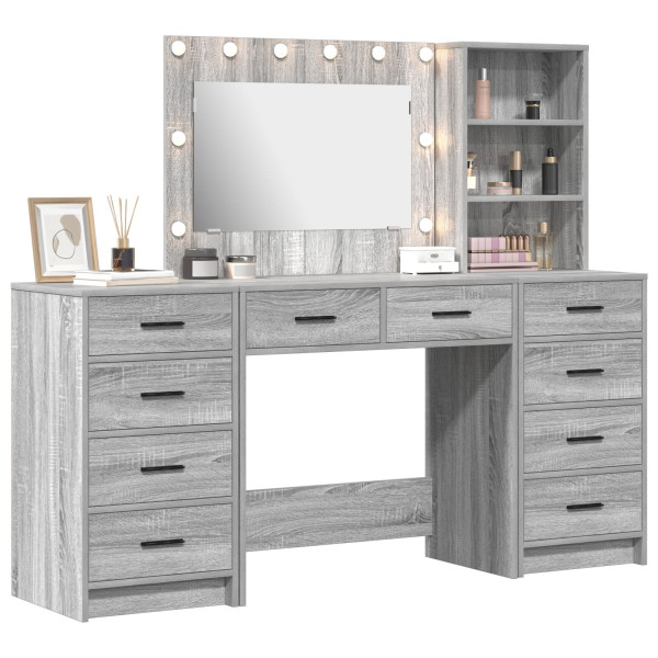 Conjunto de tocador de 3 piezas  con luces LED en gris de madera de ingeniería Sonoma M 3