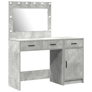 Conjunto de Mesa de Maquilhagem de 2 Peças Cinza Concreto com LED em Madeira de Engenharia H