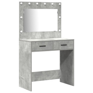 Conjunto de Mesa de Maquilhagem 2 Peças com LED Cinza Concreto Madeira H