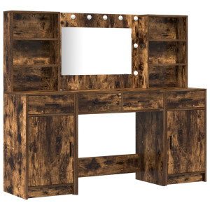 Conjunto de Mesa de Maquiagem de 3 Peças  em Madeira de Carvalho Fumado H