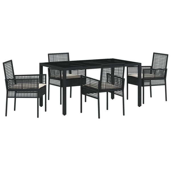 Conjunto de Comedor de Jardín de 5 Piezas con Cojines de Polirratán Negro M 2