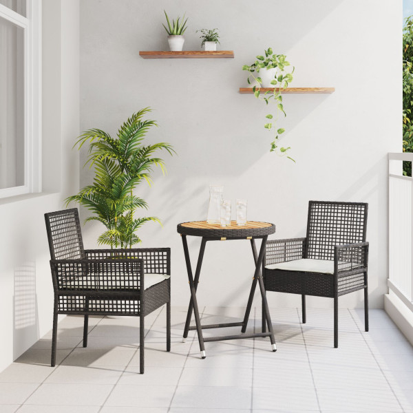 Set de Bistro de Jardín de 3 Piezas con Cojines Ratané Negro D