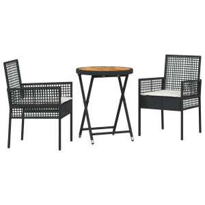 Set de Bistro de Jardín de 3 Piezas con Cojines Ratané Negro H