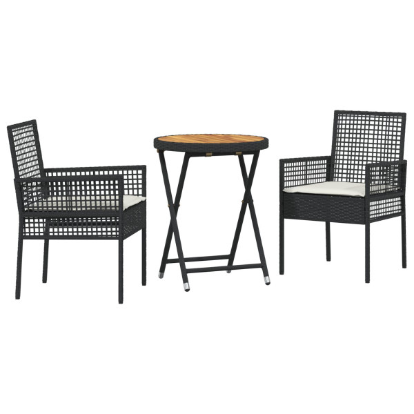 Conjunto de Bistro de Jardim em 3 Peças com Almofadas Preto de Rattan Sintético M 2
