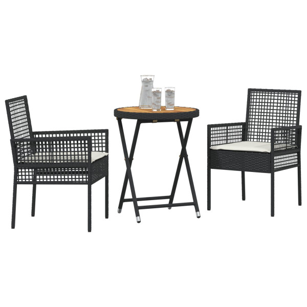 Set de Bistro de Jardín de 3 Piezas con Cojines Ratané Negro M 3