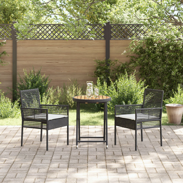 Conjunto de Bistro de Jardim em 3 Peças com Almofadas Preto de Rattan Sintético M 4