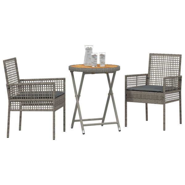 Set de Bistro de Jardín de 3 Piezas con Cojines Gris de Poliratán M 3