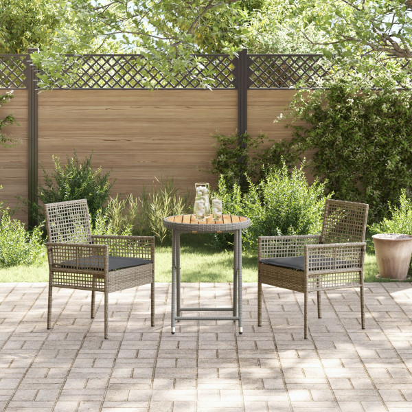 Set de Bistro de Jardín de 3 Piezas con Cojines Gris de Poliratán M 4