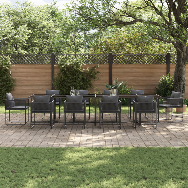 Conjunto de Comedor de Jardín de 13 Piezas con Cojines de Acero y Ratán Sintético M 3