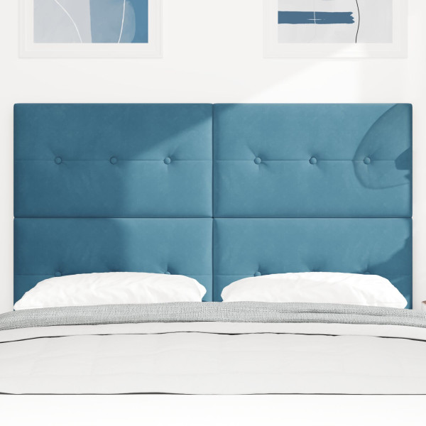 Cabeceira  com Botões Estofados Azul Escuro 140 cm Veludo M 3
