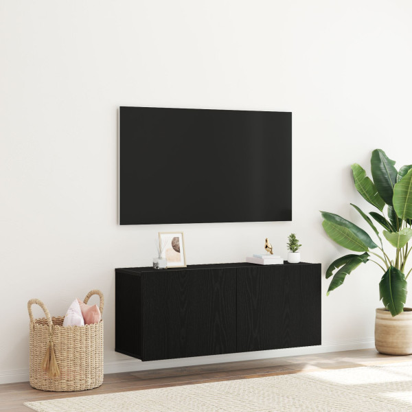 Gabinete de pared para TV  Negro Roble 100x30x41 cm Madera engineered D