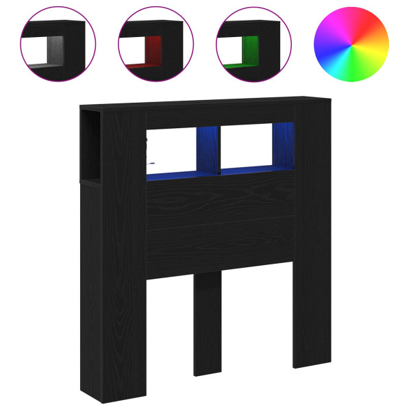 Cabecera de Almacenamiento  con Luces LED Roble Negro 100x18.5x103.5 cm M 4