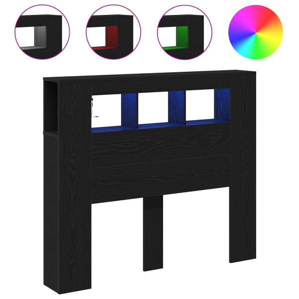 Cabecero de Almacenamiento  con Luces LED Roble Negro 120x18.5x103.5 cm M 4