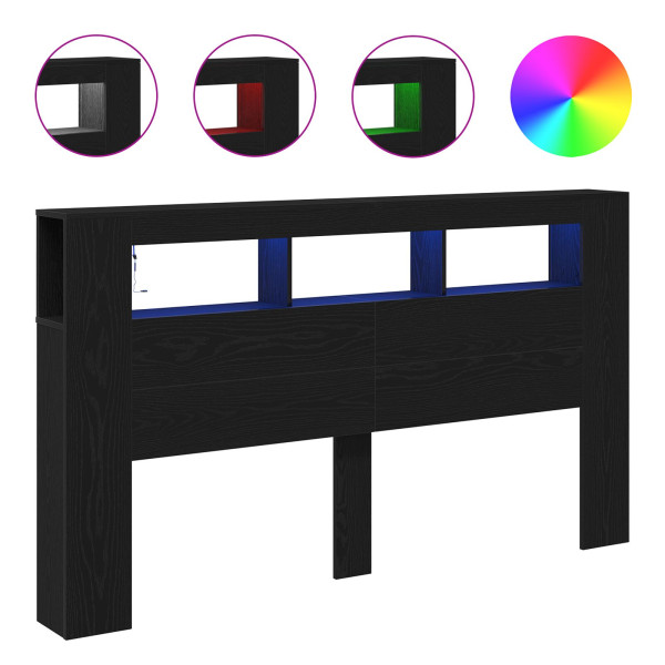 Cabeceira de Armazenamento  com Luzes LED Carvalho Preto 180x18.5x103.5 cm M 4