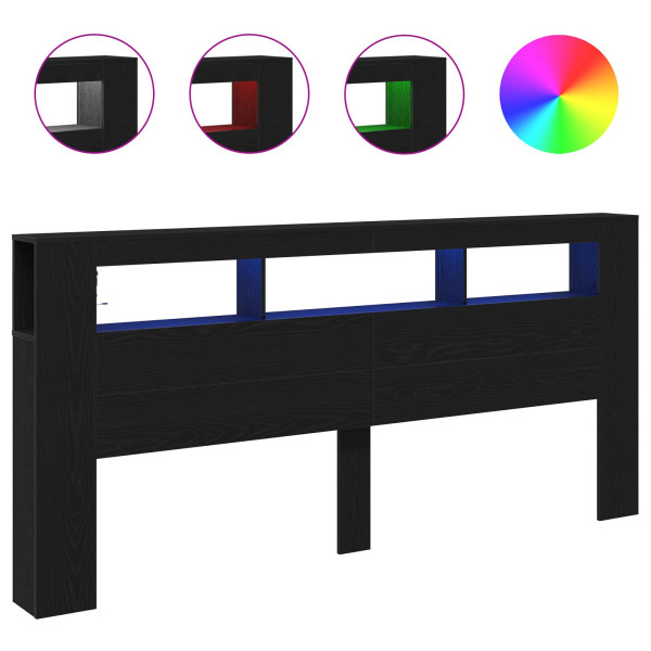 Cabecero de Almacenamiento  con Luces LED Madera Negra 220x18.5x103.5 cm M 4