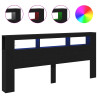 Cabeceira de Armazenamento  com Luzes LED Madeira Preta 220x18.5x103.5 cm 4