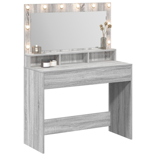 Mesa de tocador  con luces LED en gris Sonoma 100x41x135 cm M 3