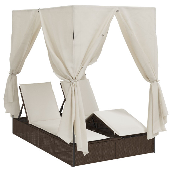 Espreguiçadeira Dupla com Telhado e Cortinas Castanho M 2