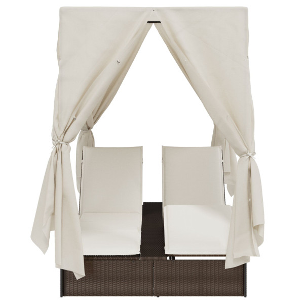 Espreguiçadeira Dupla com Telhado e Cortinas Castanho M 5