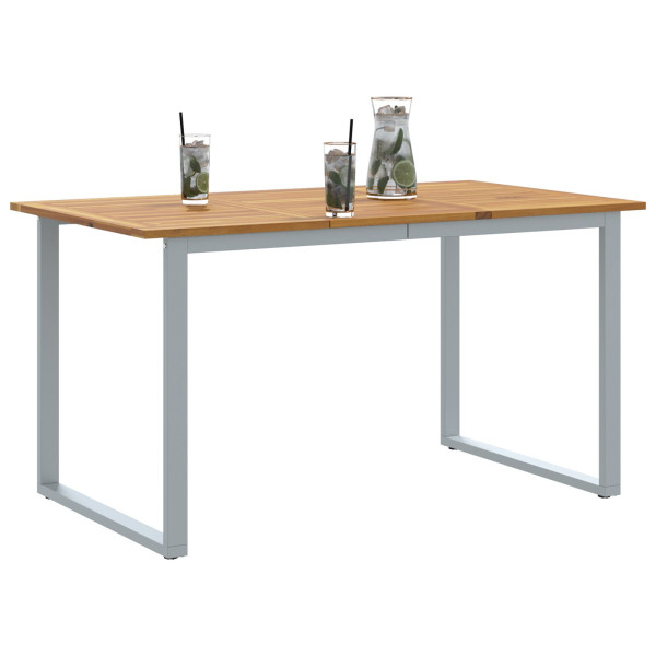 Mesa de Comedor Exterior  Gris 140x80x75 cm Acero y Madera Sólida de Acacia M 3