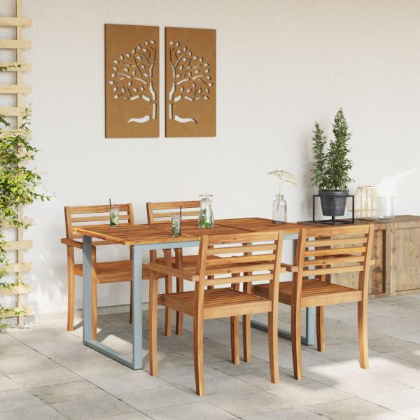 Mesa de Jantar Exterior  Cinza 140x80x75 cm Aço e Madeira Sólida de Acácia M 4
